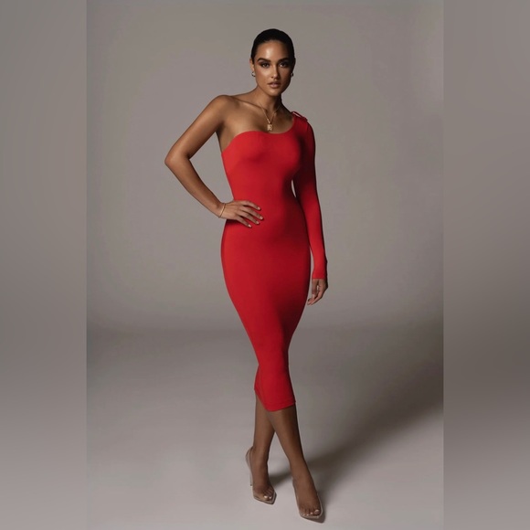 Jluxbasix Red Em One Shoulder Basic Dress - Picture 2 of 4
